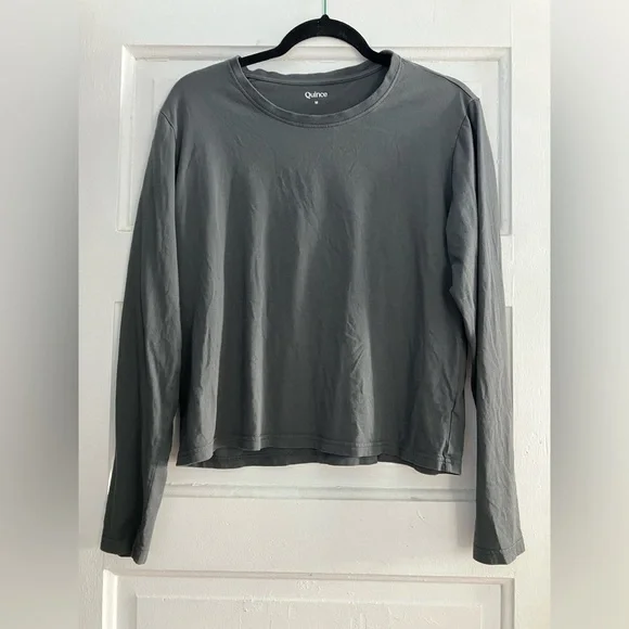 Quince Cotton Classic Gray Women's Long Sleeve Top - Picture 2 of 5